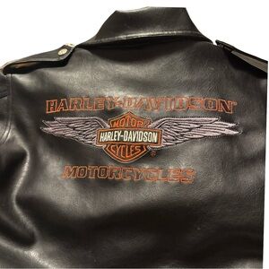 Harley-Davidson Black Faux Leather Boys Jacket with Orange Logo